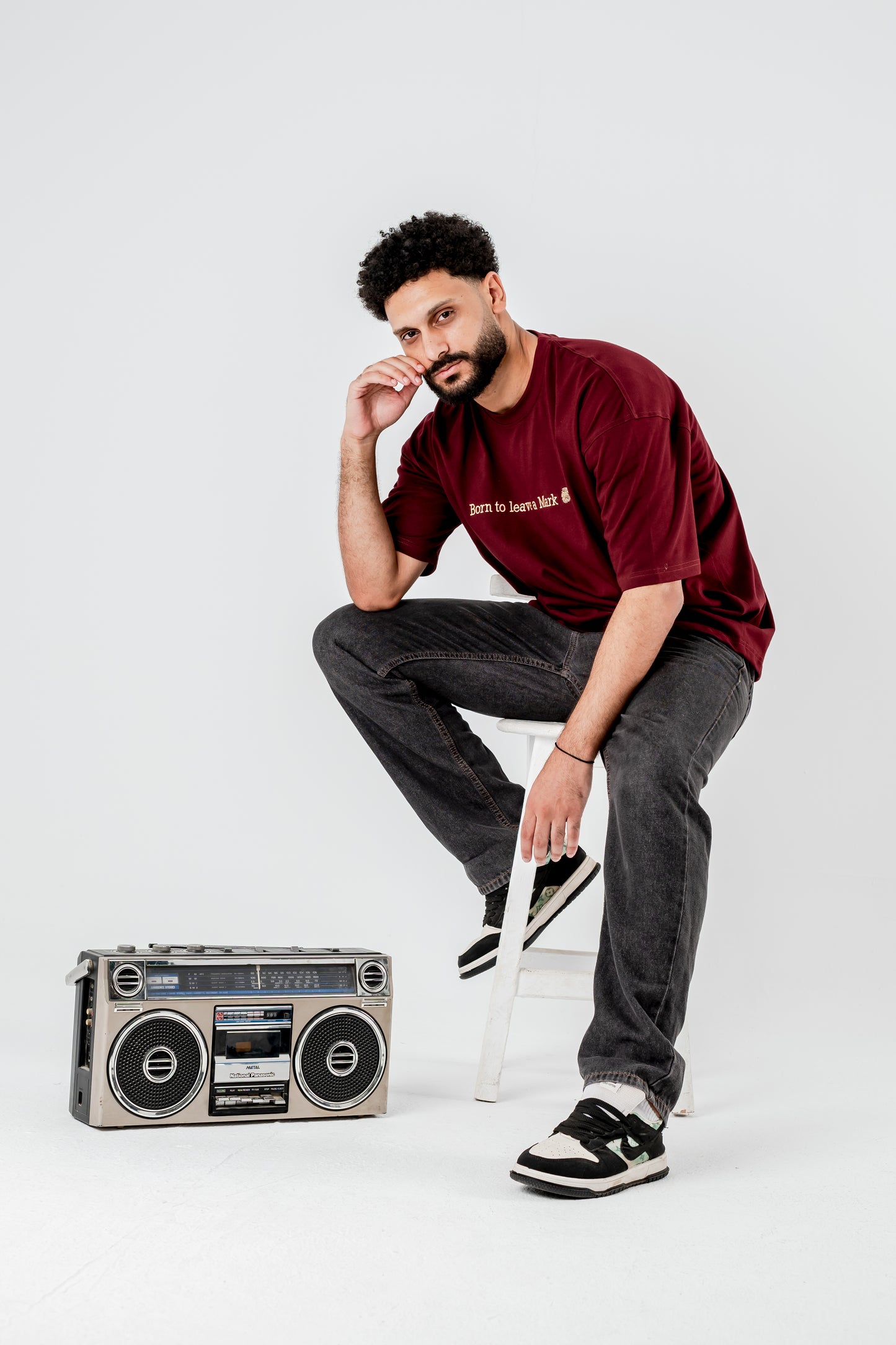Oversized T-Shirt – “Born to leave a mark” Embroidered Design (Burgundy)