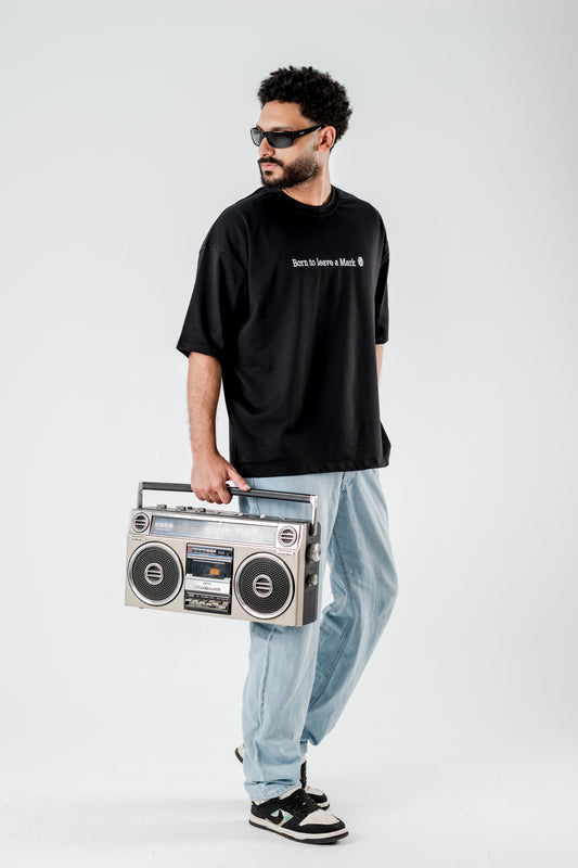 Oversized T-Shirt – “Born to leave a mark” Embroidered Design (Black)
