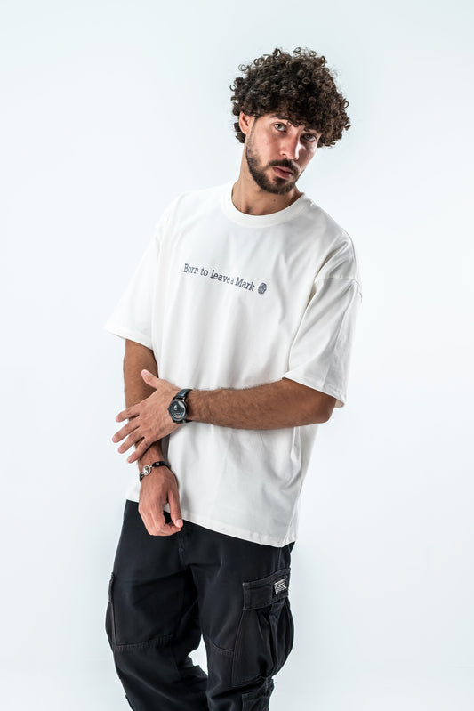 Oversized T-Shirt – “Born to leave a mark” Embroidered Design (white)