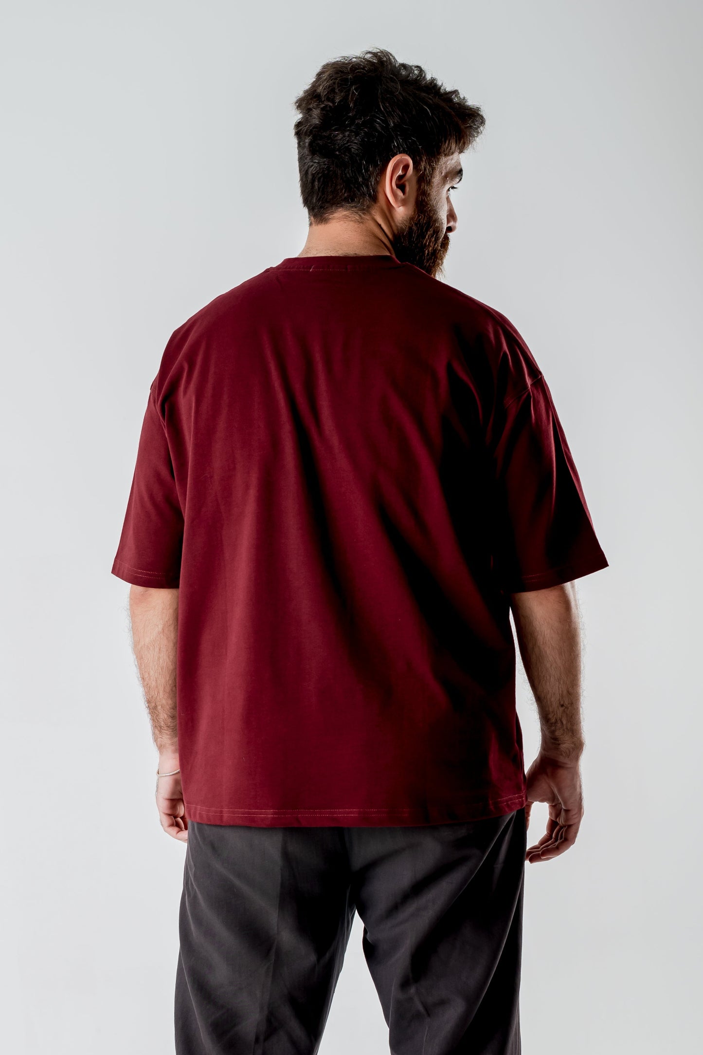Oversized T-Shirt – “HOLD ON” Embroidered Design (Burgundy)