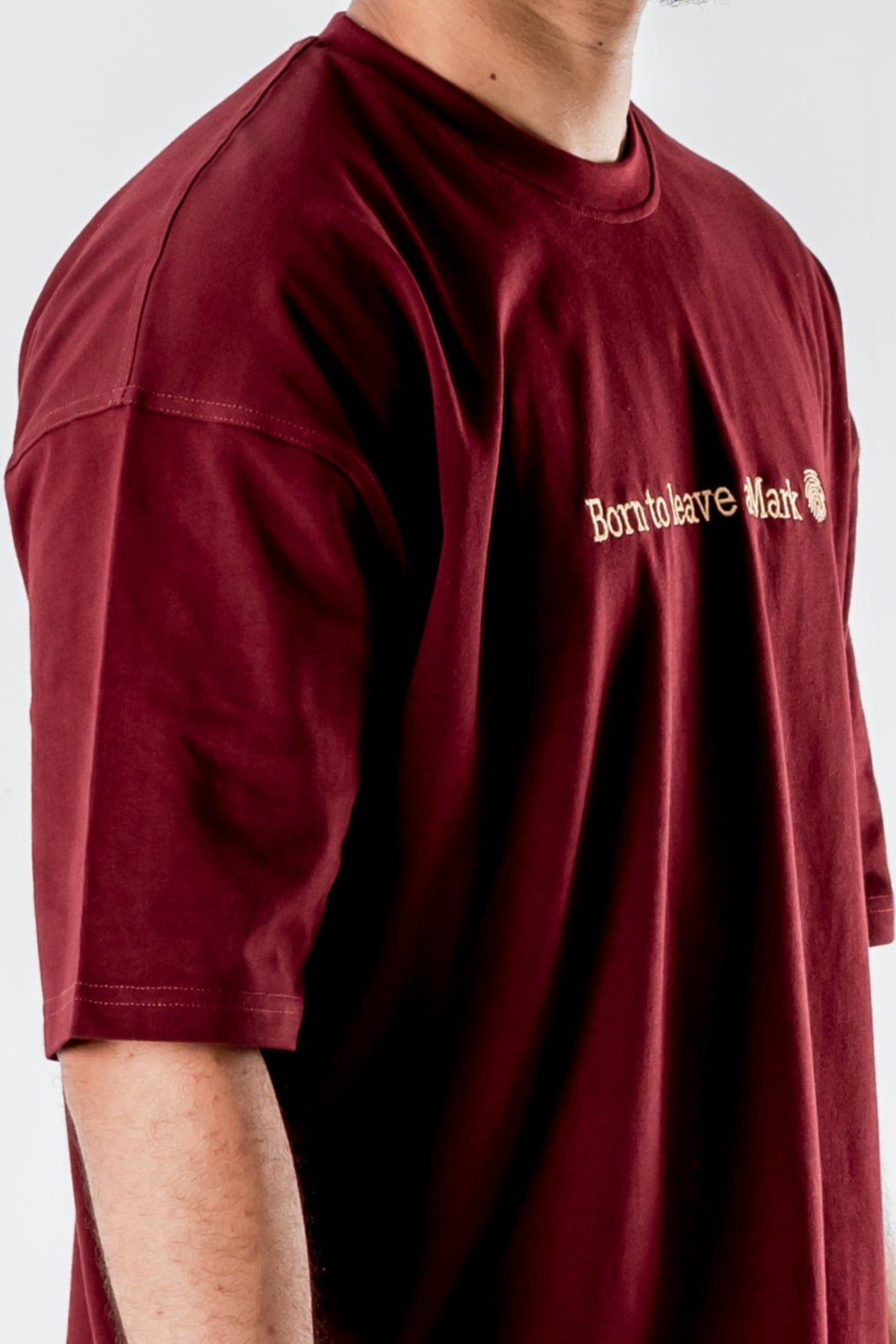 Oversized T-Shirt – “Born to leave a mark” Embroidered Design (Burgundy)