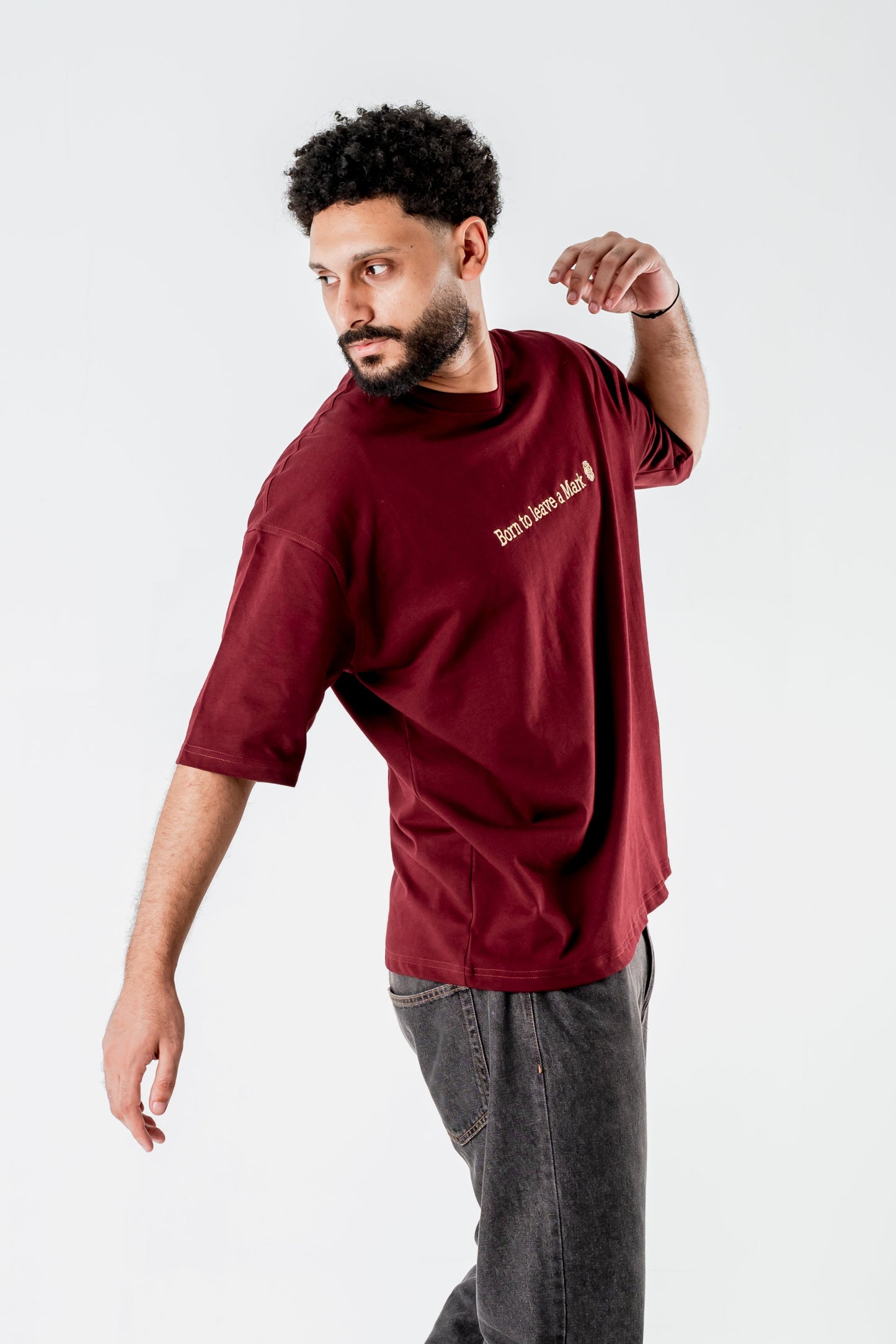 Oversized T-Shirt – “Born to leave a mark” Embroidered Design (Burgundy)
