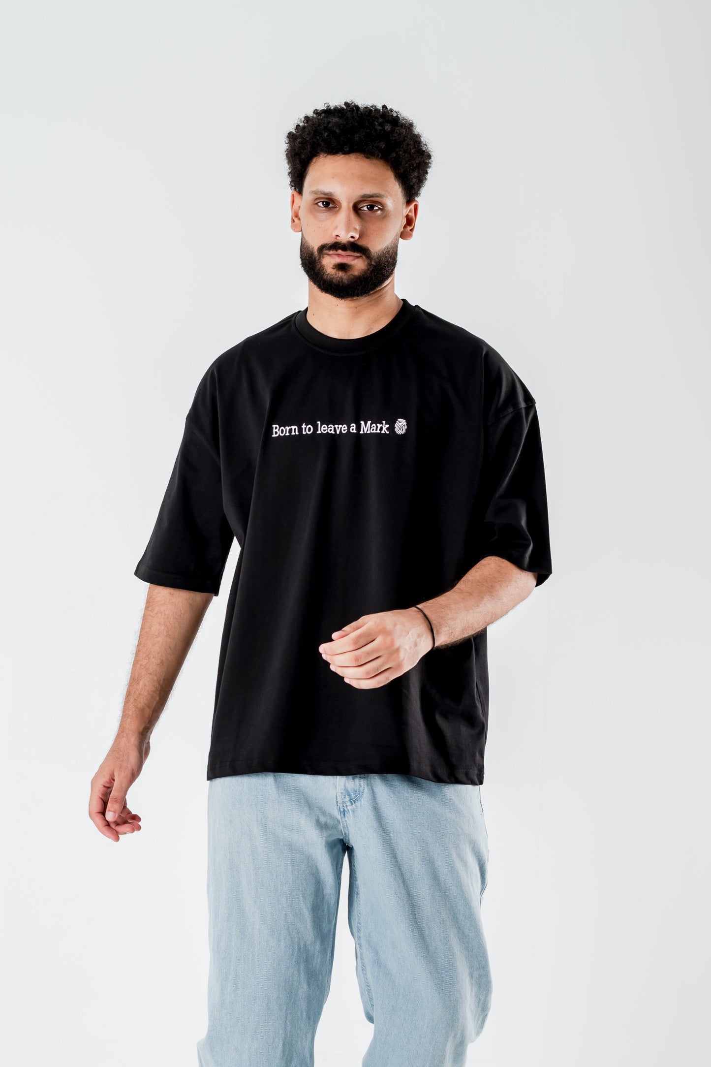 Oversized T-Shirt – “Born to leave a mark” Embroidered Design (Black)