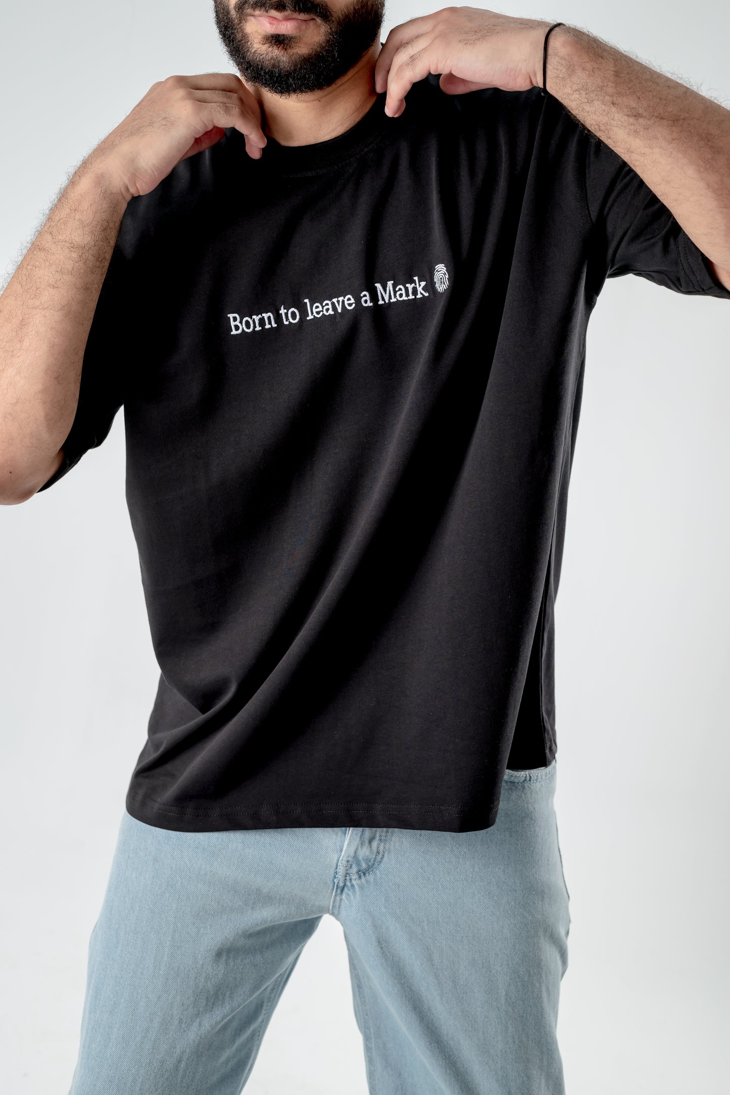 Oversized T-Shirt – “Born to leave a mark” Embroidered Design (Black)