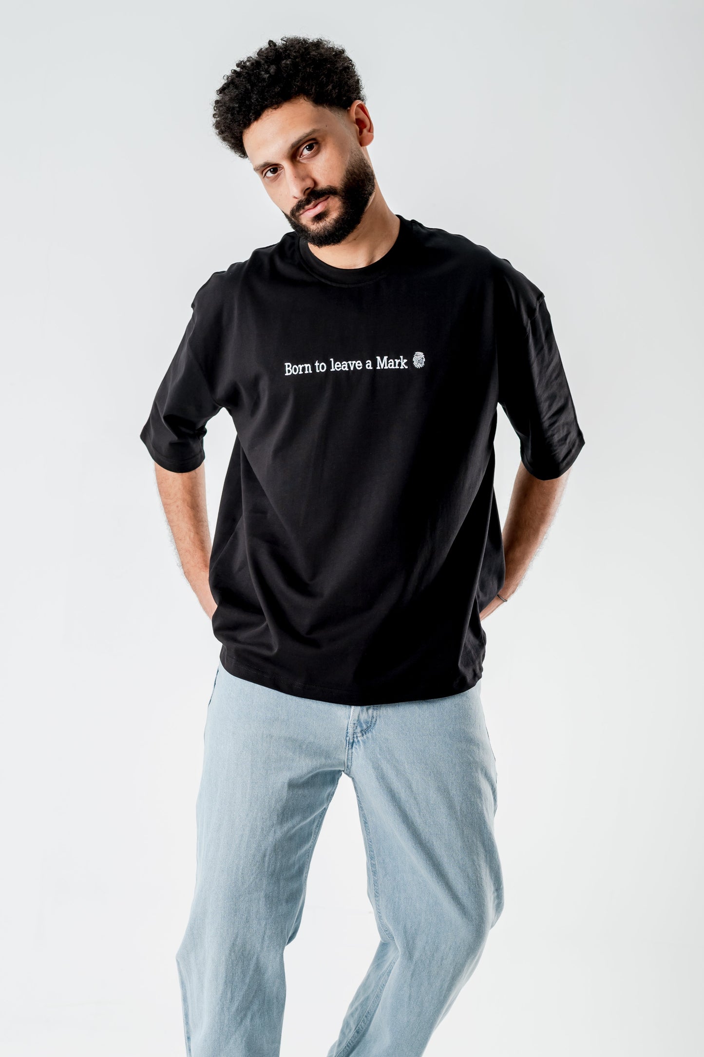 Oversized T-Shirt – “Born to leave a mark” Embroidered Design (Black)