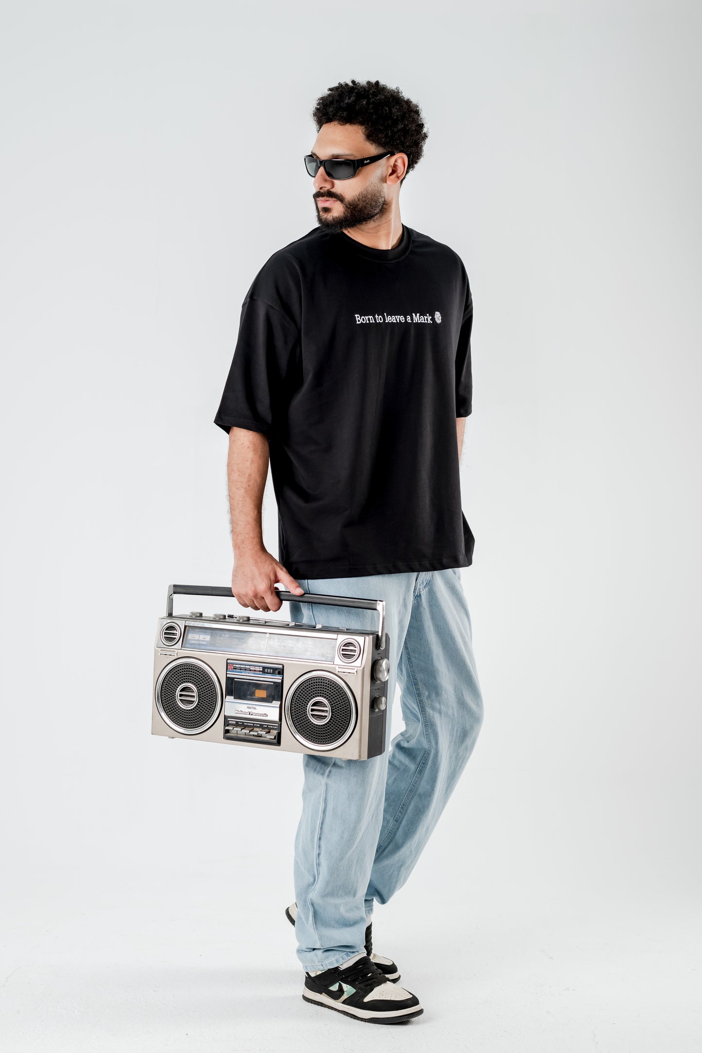 Oversized T-Shirt – “Born to leave a mark” Embroidered Design (Black)