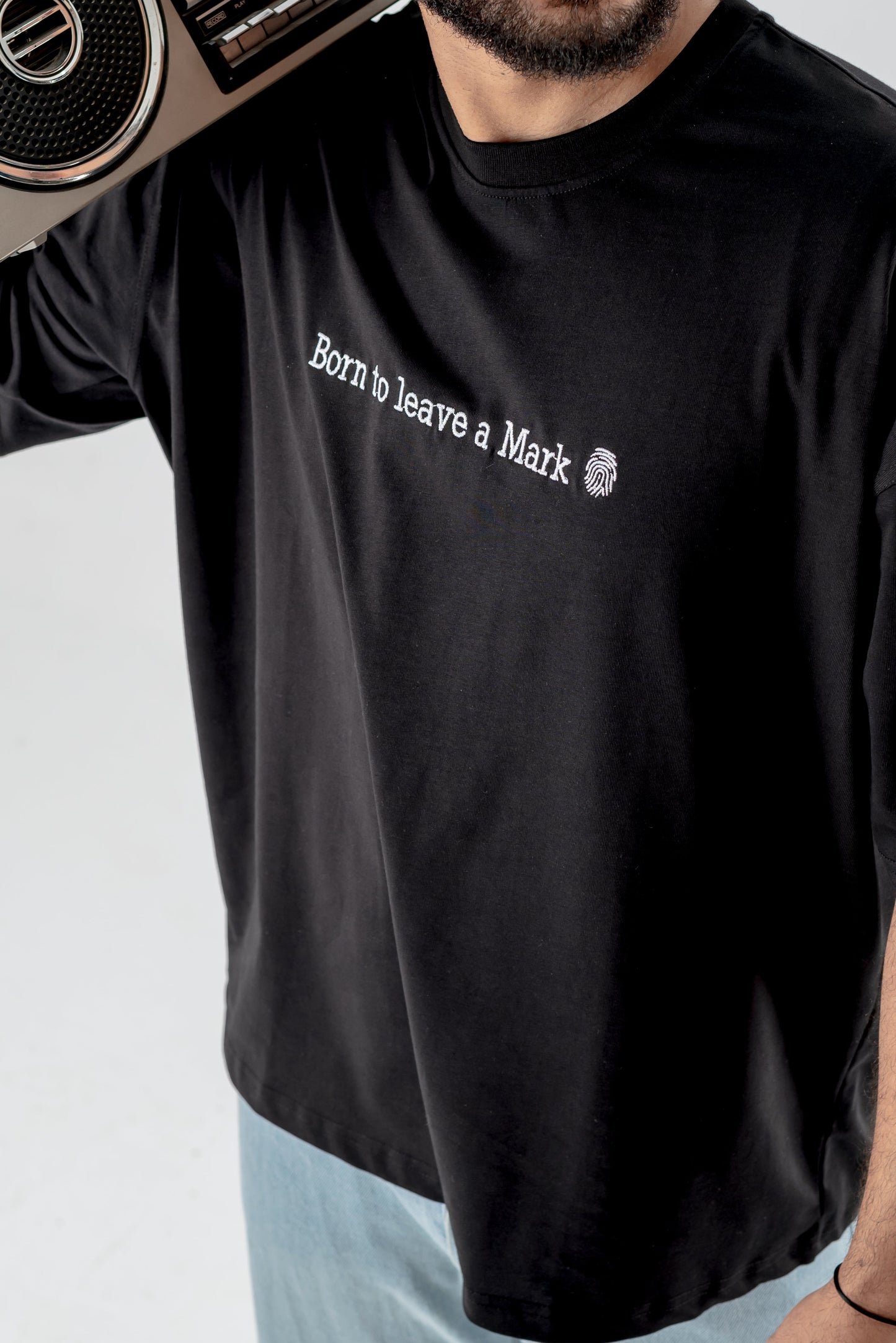 Oversized T-Shirt – “Born to leave a mark” Embroidered Design (Black)