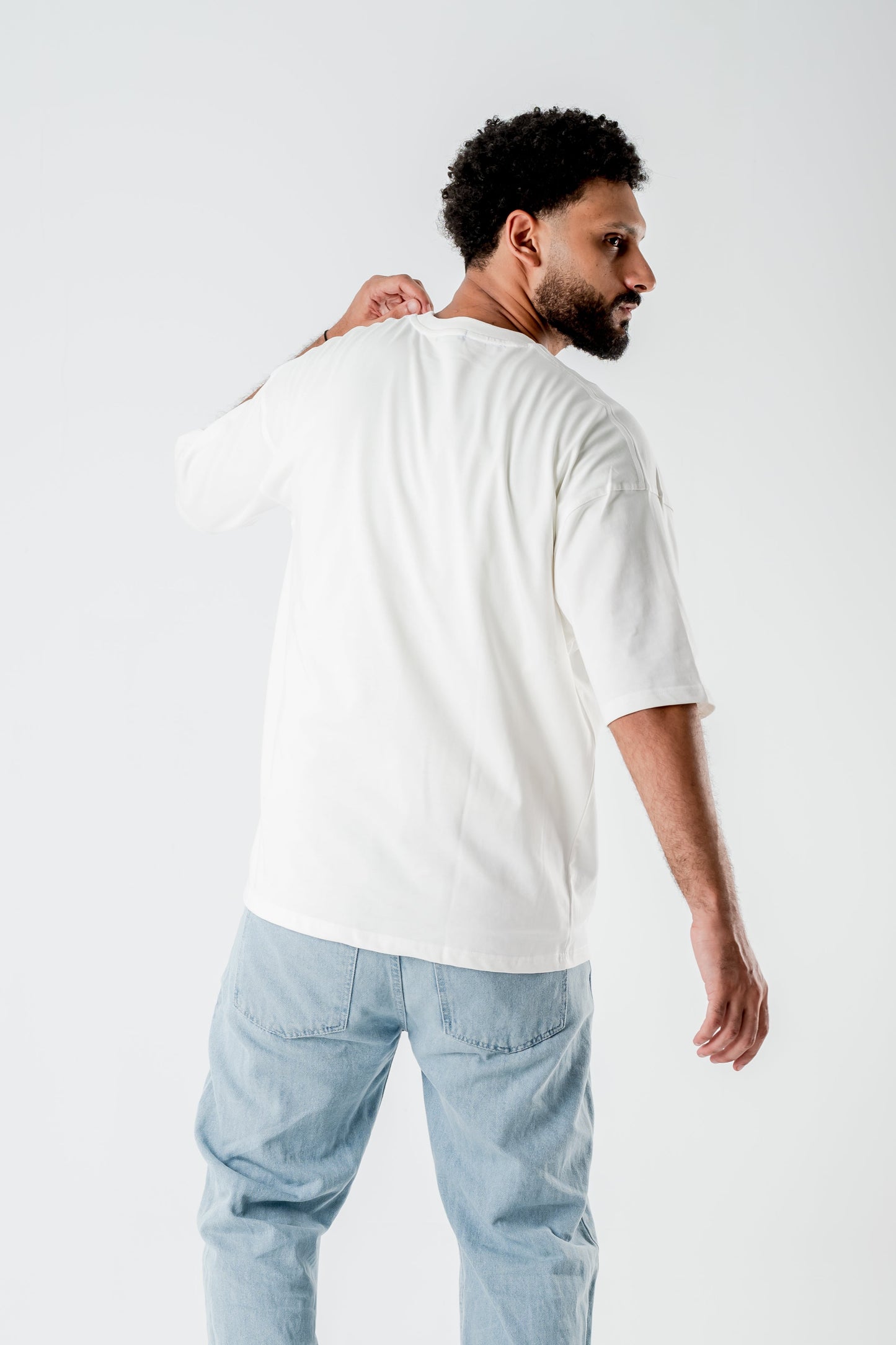 Oversized T-Shirt – “HOLD ON” Embroidered Design (White)