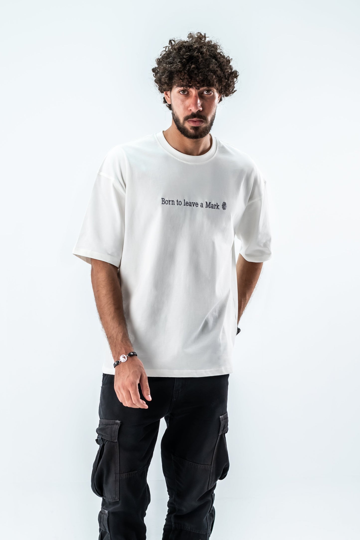 Oversized T-Shirt – “Born to leave a mark” Embroidered Design (white)
