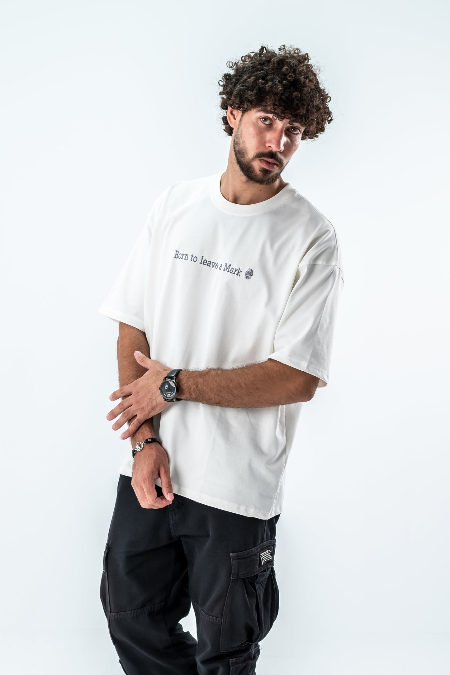 Oversized T-Shirt – “Born to leave a mark” Embroidered Design (white)